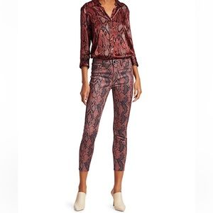 L’Agence Margot High-Rise Ankle Skinny Coated Python-Print Jeans NWOT 28
